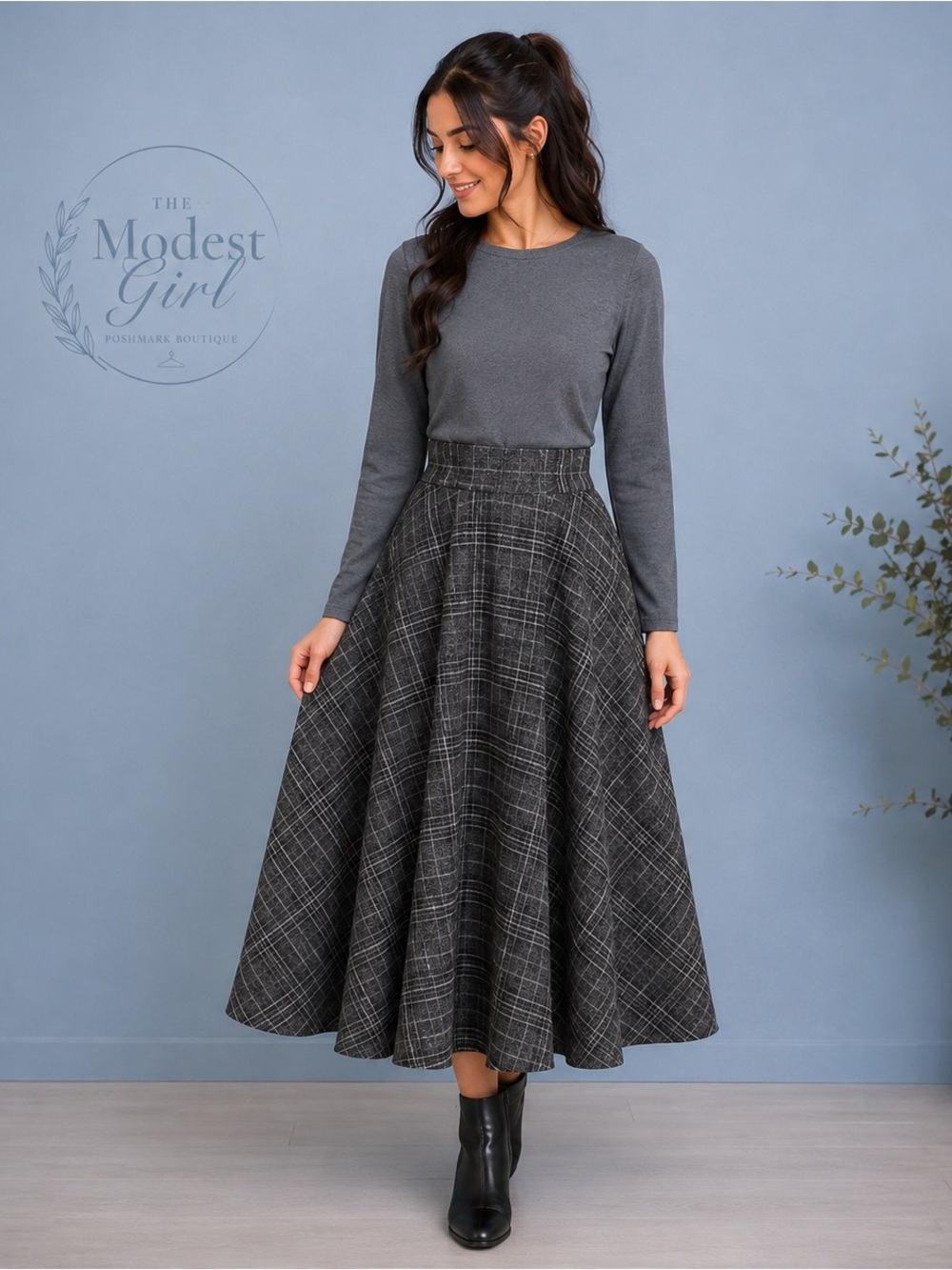 Celeste Collection Gray Plaid Full Circle Skirt